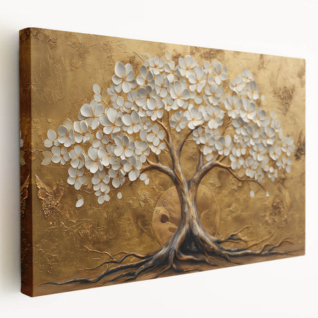 Stretched canvas wall art showcasing a vibrant abstract floral design in shades of blue, pink, and yellow, ideal for modern home decor.