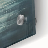 Close-up of vibrant abstract landscape wall art featuring bold colors and dynamic shapes, set against a glossy acrylic glass surface, perfect for modern decor.