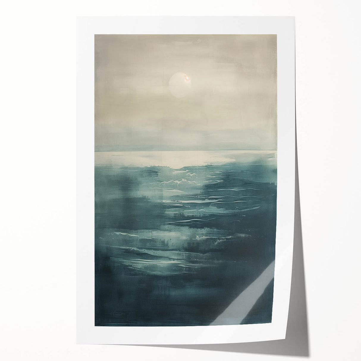 Abstract landscape wall art print showcases vibrant hues of blue, green, and gold, featuring an organic design that evokes nature's tranquility, perfect for modern decor.