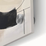 Close-up of abstract minimalist wall art printed on acrylic glass, showcasing soft pastel colors and geometric shapes, ideal for modern home decor accents.