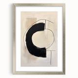 Abstract minimalist wall art framed in silver with a white mat, showcasing geometric shapes and soft colors, perfect for modern home decor.