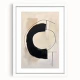 Abstract minimalist wall art framed in white with a mat, featuring soft pastel colors and geometric shapes, perfect for modern home decor or office settings.