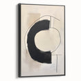 Framed abstract minimalist wall art in black, showcasing a sleek side view that highlights its elegant design, perfect for modern home decor.