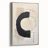Framed abstract minimalist wall art in silver, showcasing a modern geometric design on canvas, perfect for enhancing contemporary home decor.