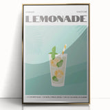 Art deco poster of food and drinks in gold acrylic frame, ideal for modern kitchen wall decor.