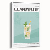 Vintage poster art of colorful food and drinks on a white framed canvas, ideal for extra large living room wall decor.