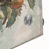 Close-up of large abstract fruit art in vibrant colors on acrylic glass, ideal for dining room art.