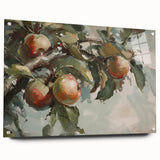 Acrylic glass print of large abstract fruit design in vibrant colors, suitable for dining room or bedroom decor.