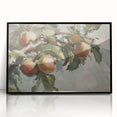 Large abstract wall art featuring assorted fruits in bold colors on black acrylic, framed, ideal for dining room decor.