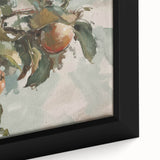 Extra large black wall art on canvas featuring a close-up of colorful, textured fruits, ideal for living room decor.