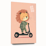 Scooter Riding Lion Nursery Art for Kids - Playroom Wall Art