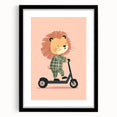 Scooter Riding Lion Nursery Art for Kids - Playroom Wall Art