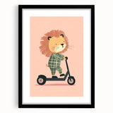 Scooter Riding Lion Nursery Art for Kids - Playroom Wall Art