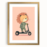 Scooter Riding Lion Nursery Art for Kids - Playroom Wall Art