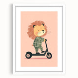 Scooter Riding Lion Nursery Art for Kids - Playroom Wall Art