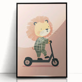 Scooter Riding Lion Nursery Art for Kids - Playroom Wall Art