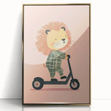 Scooter Riding Lion Nursery Art for Kids - Playroom Wall Art