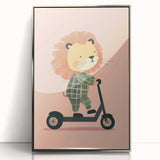 Scooter Riding Lion Nursery Art for Kids - Playroom Wall Art
