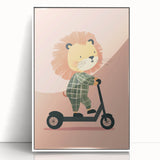 Scooter Riding Lion Nursery Art for Kids - Playroom Wall Art