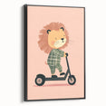 Scooter Riding Lion Nursery Art for Kids - Playroom Wall Art