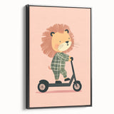 Scooter Riding Lion Nursery Art for Kids - Playroom Wall Art
