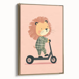 Scooter Riding Lion Nursery Art for Kids - Playroom Wall Art