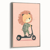 Scooter Riding Lion Nursery Art for Kids - Playroom Wall Art