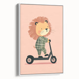Scooter Riding Lion Nursery Art for Kids - Playroom Wall Art