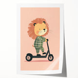 Scooter Riding Lion Nursery Art for Kids - Playroom Wall Art