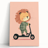 Scooter Riding Lion Nursery Art for Kids - Playroom Wall Art