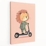 Scooter Riding Lion Nursery Art for Kids - Playroom Wall Art