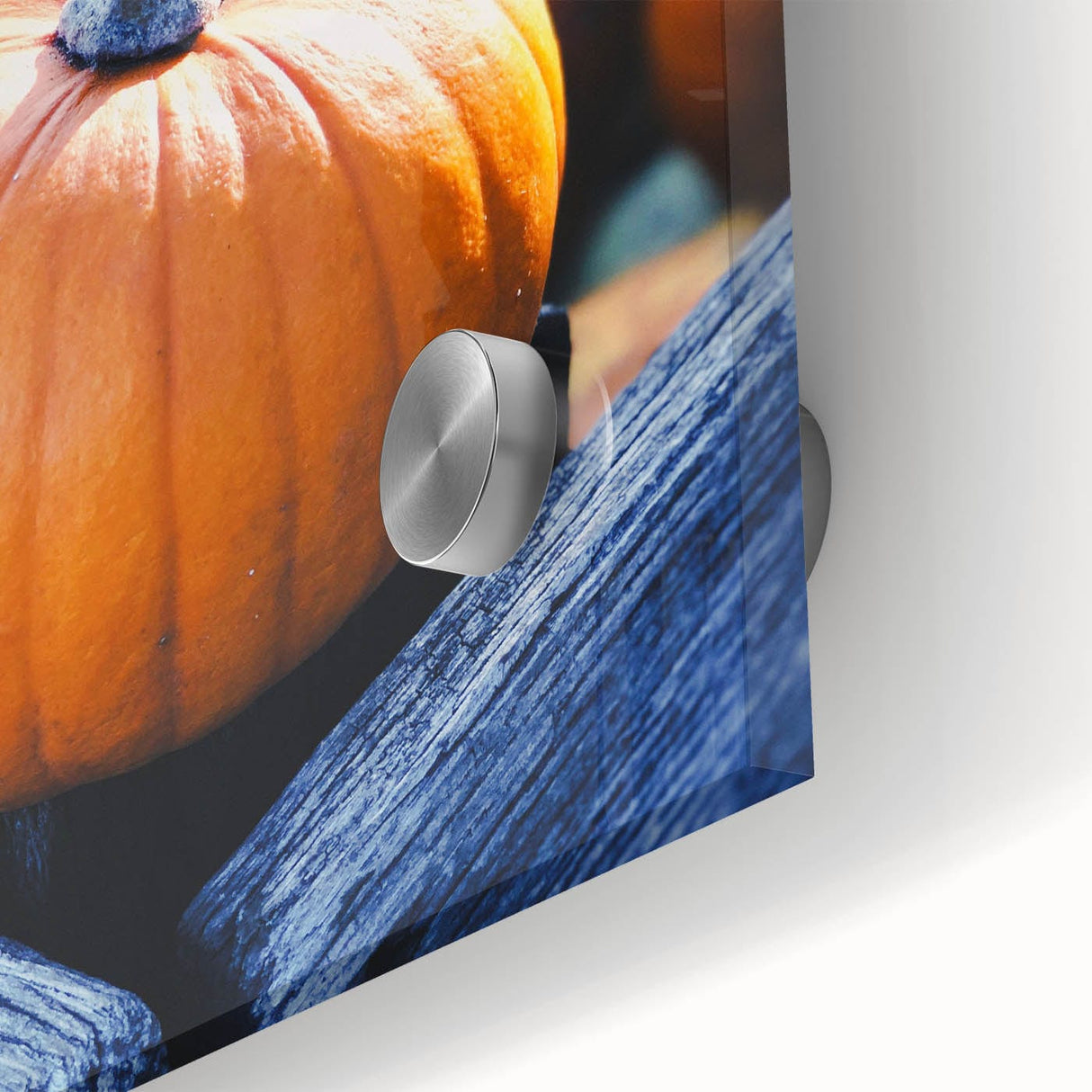 Large abstract wall art with mid-century modernist style in warm autumn hues on acrylic glass.