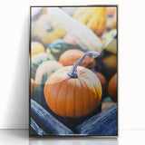 Mid-century modernist art depicting autumn trees in orange and brown hues, framed in silver acrylic.