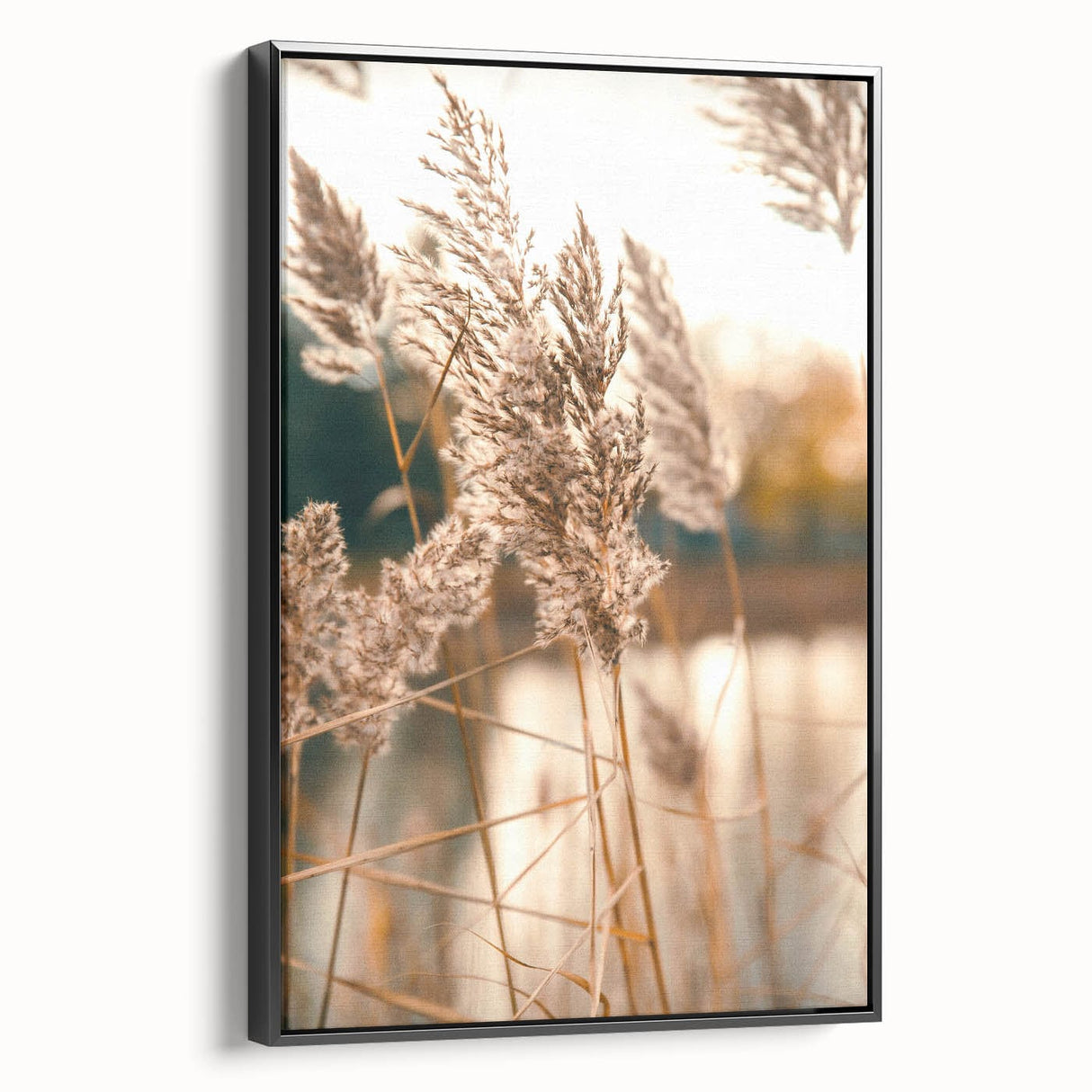 Black and white framed canvas of a vintage landscape painting, ideal for bedroom decor.