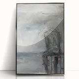 Framed acrylic artwork showcasing an abstract figurative design in silver tones, perfect for modern home decor. Ideal for adding elegance to living spaces.