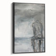 Framed abstract figurative canvas art in black, showcasing dynamic shapes and modern design. Ideal for contemporary home decor, enhancing artistic ambiance.