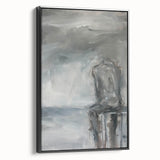 Framed abstract figurative canvas art in black, showcasing dynamic shapes and modern design. Ideal for contemporary home decor, enhancing artistic ambiance.