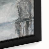 Close-up view of a modern abstract figurative artwork on framed canvas, showcasing vibrant colors and intricate textures, perfect for contemporary home decor.