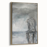 Framed abstract figurative canvas artwork with a gold frame, showcasing vibrant colors and dynamic shapes, perfect for modern home decor and artistic expression.