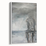 Framed canvas artwork showcasing an abstract figurative design in neutral tones, displayed from a side view against a white background, ideal for modern home decor.