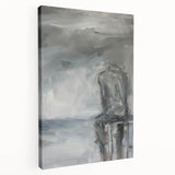 Abstract figurative stretched canvas artwork showcasing vibrant colors and dynamic shapes, displayed in a side view to highlight its textured surface and depth. Perfect for modern home decor or artistic spaces.