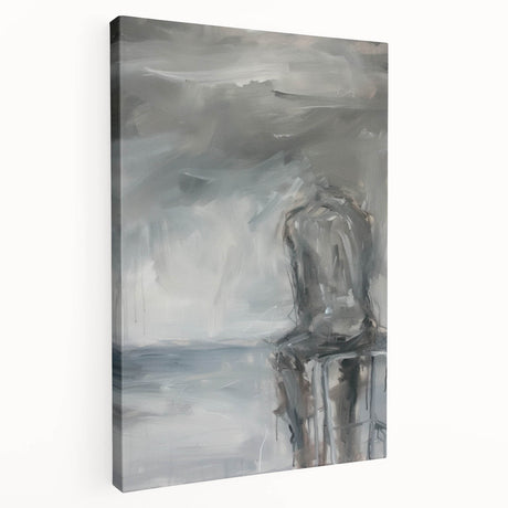 Abstract figurative stretched canvas artwork showcasing vibrant colors and dynamic shapes, displayed in a side view to highlight its textured surface and depth. Perfect for modern home decor or artistic spaces.