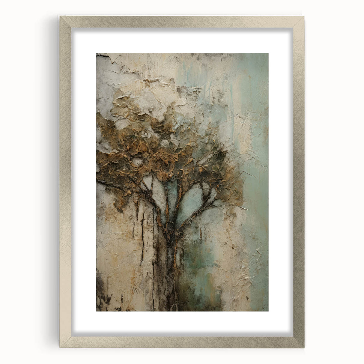 Abstract floral frame artwork with silver matting, showcasing vibrant colors and intricate designs, perfect for enhancing modern home decor.