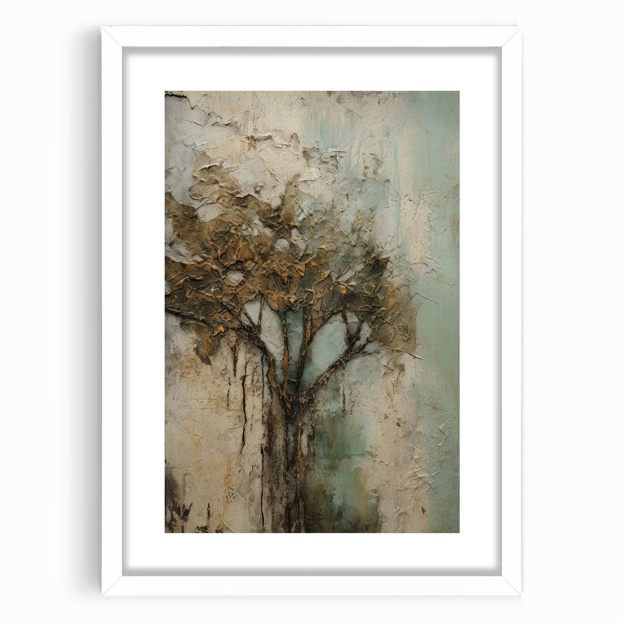 Framed abstract floral artwork with a white mat, showcasing vibrant colors and intricate details, ideal for home decor and modern interiors.