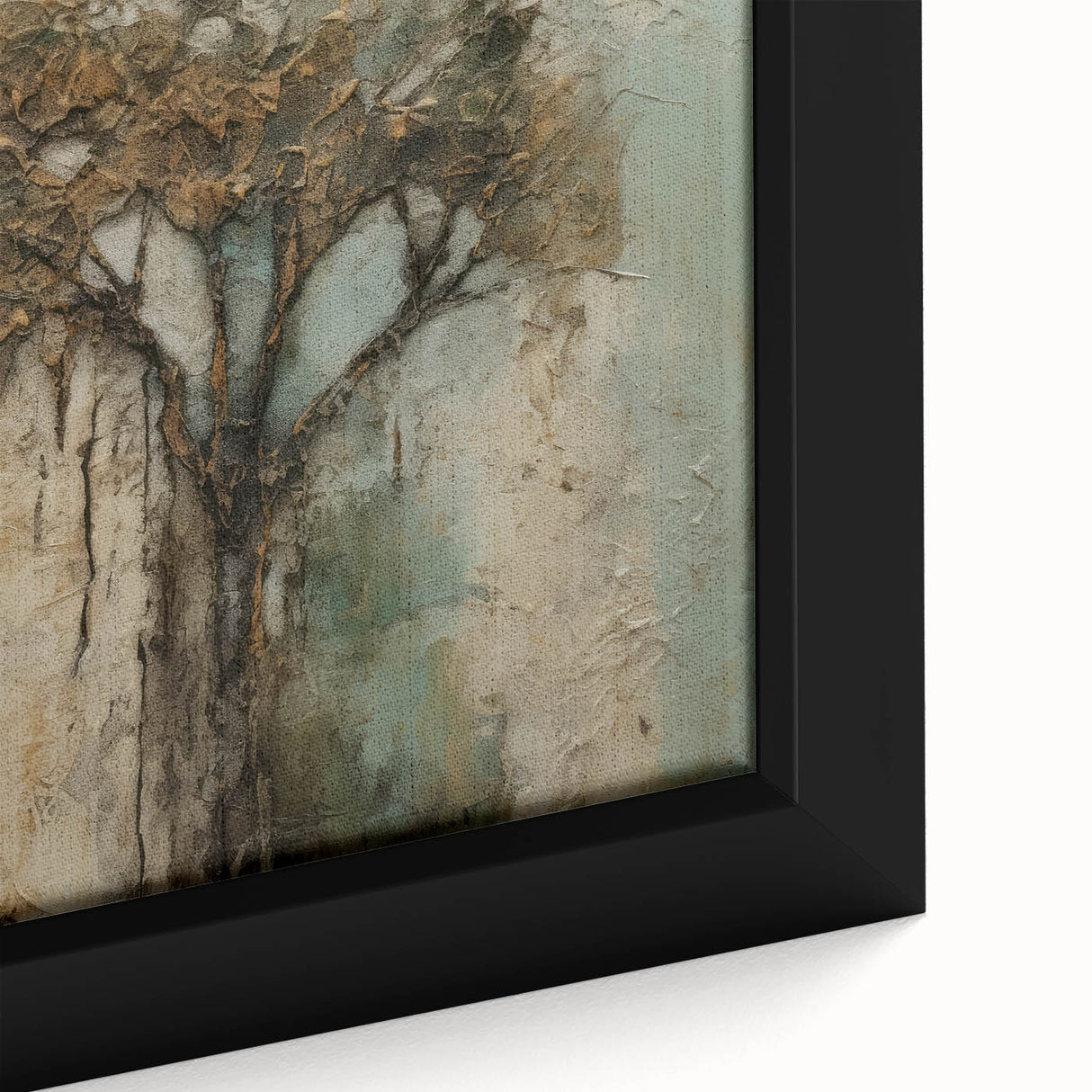 Close-up of a framed canvas artwork showcasing vibrant abstract florals in shades of blue, pink, and yellow, ideal for modern home decor.