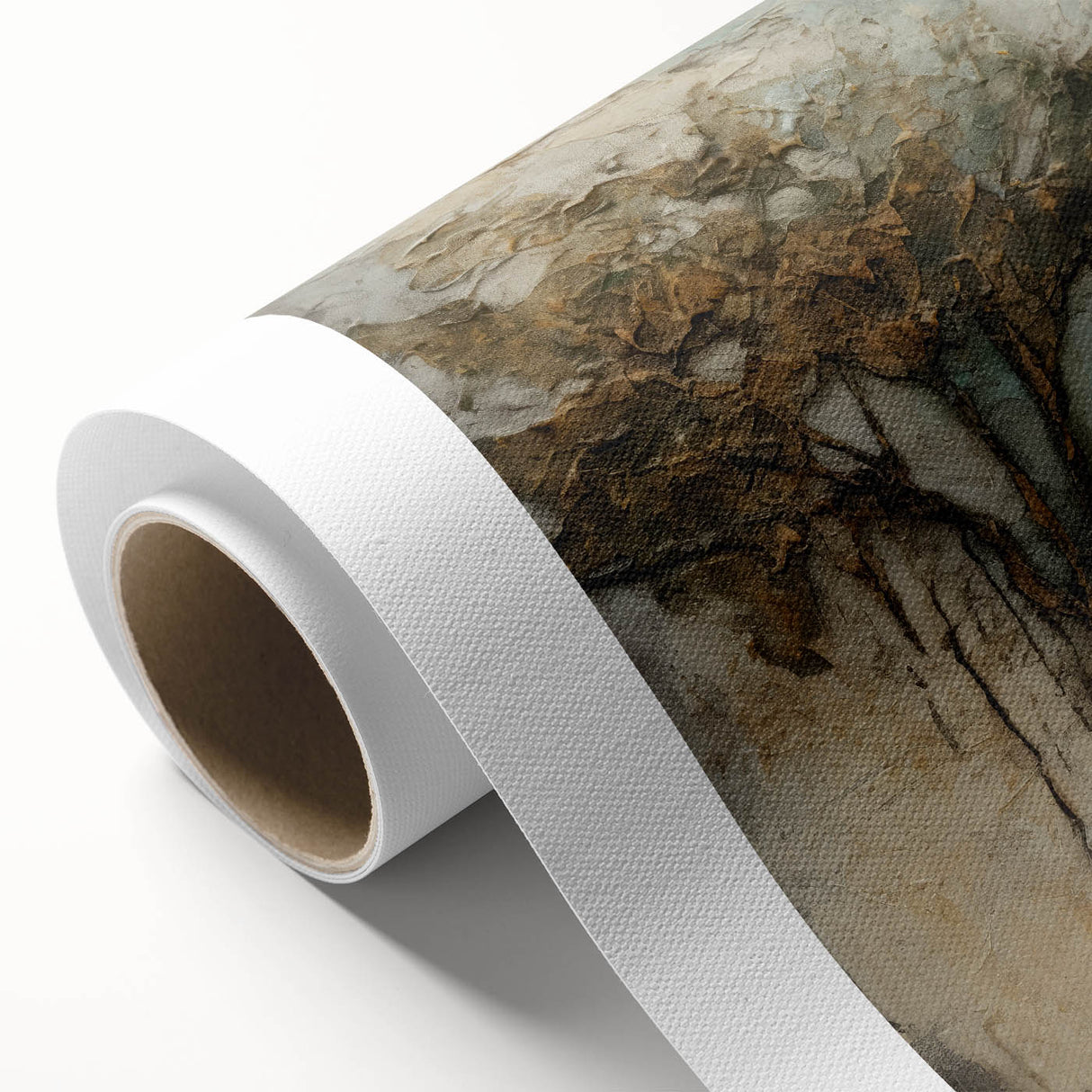 Abstract floral design on rolled canvas featuring vibrant colors and intricate patterns, perfect for home decor. Packaged securely in a sturdy tube for delivery.