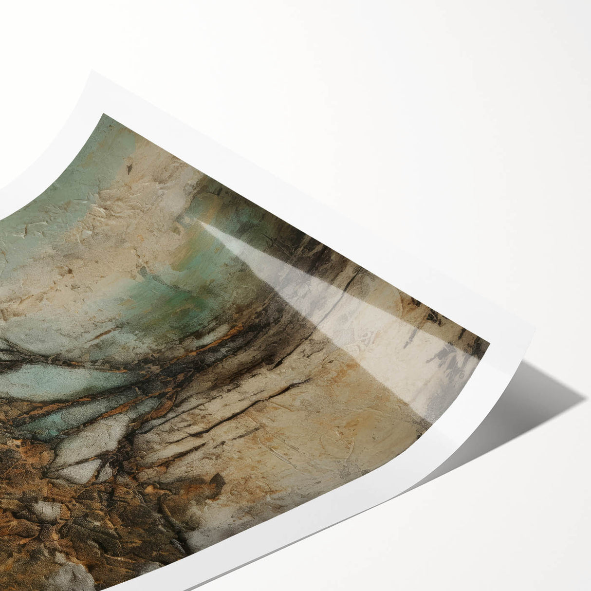 Abstract floral design print on rolled canvas featuring vibrant colors of pink, blue, and green, elegantly packaged in a protective cardboard tube. Ideal for modern home decor.