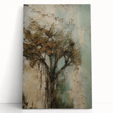 Abstract floral canvas art featuring vibrant colors of pink, blue, and green, elegantly leaning against a wall, perfect for modern home decor.