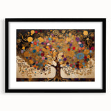 Abstract landscape wall art framed in black, showcasing vibrant colors and intricate textures, perfect for modern home decor or office spaces.