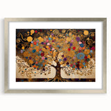 Abstract landscape wall art framed with a silver mat, showcasing vibrant colors and intricate patterns, ideal for modern home decor. Perfect for adding sophistication to any space.